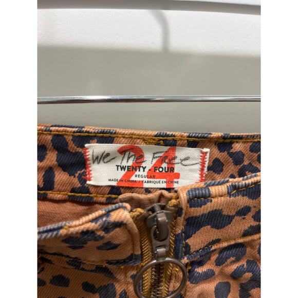Free People We the Free Leopard Mini Skirt Brown Black Full Zip Raw Hem Sz 24 - Picture 4 of 9